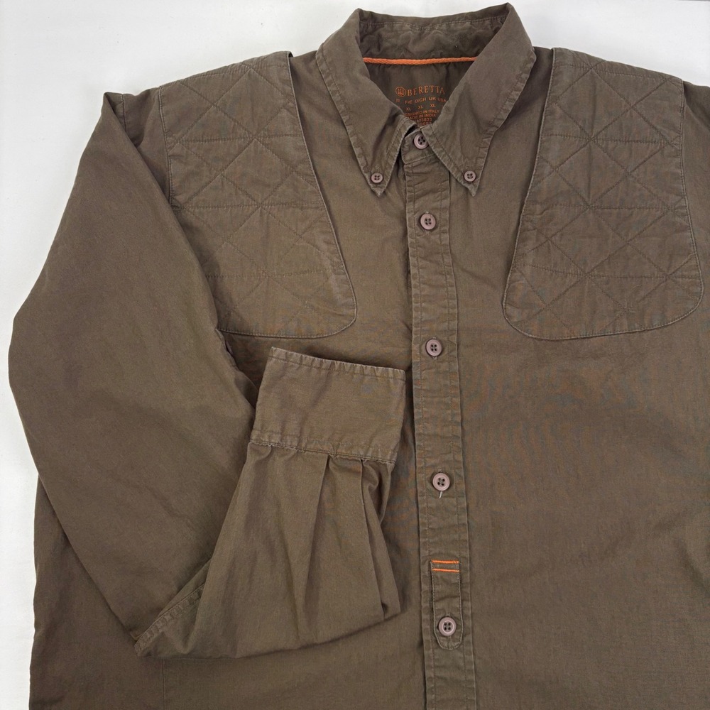 Beretta Mens Green Quilted Shoulders Shooting Hunting Field Shirt Vented Back L